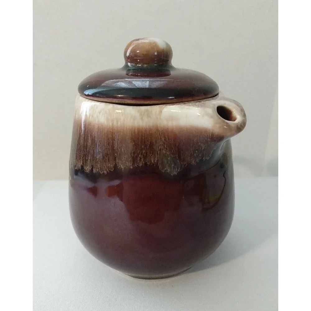Vintage USA Brown Drip Glaze Pottery Teapot & Lid PRETTY!